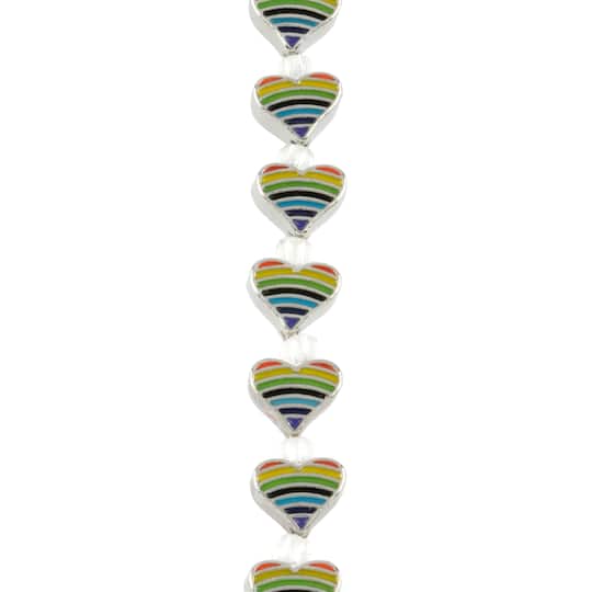 Rainbow Stripe &#x26; Rhodium Heart Beads, 9mm by Bead Landing&#x2122;